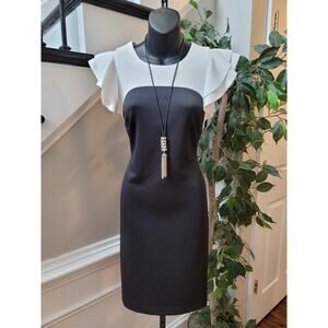 Tommy Hilfiger Sheath Dress Womens Size 6 White Black Short Sleeve Office